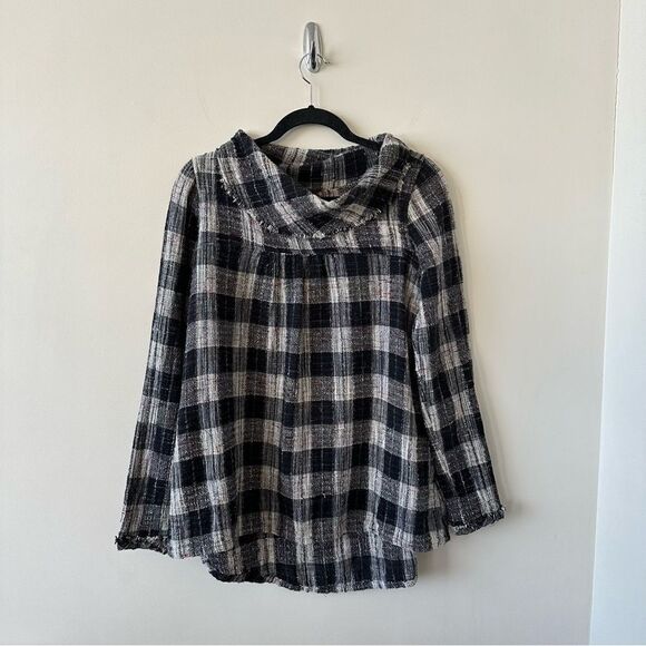 Free People-Walk In The Park Plaid Cowl Neck Tunic Top - Picture 3 of 12